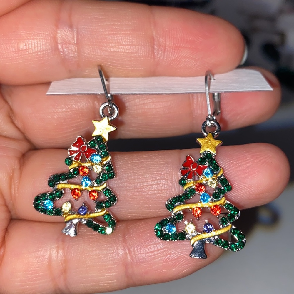 Christmas Tree Statement Dangle Earrings Holiday